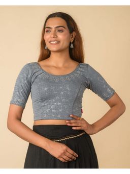 BINDIGASM'S ADVI - Grey Embroidered Sequin-Dobby Metallic Glitter Embossed Stitched Blouse
