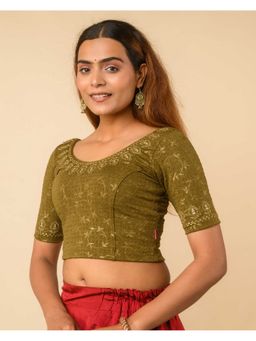 BINDIGASM'S ADVI - Olive Embroidered Sequin-Dobby Metallic Glitter Embossed Stitched Blouse