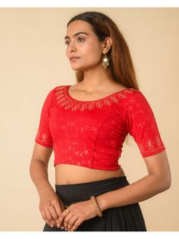 BINDIGASM'S ADVI - Red Embroidered Sequin-Dobby Metallic Glitter Embossed Stitched Blouse