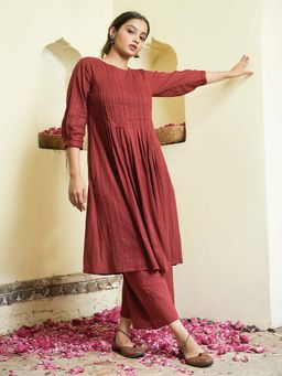 JITI - Gulnar Maroon Kurta with Palazzo (Set of 2)