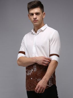 SHOWOFFFF - Men White Collar Neck Graphic Comfort Fit Shirt