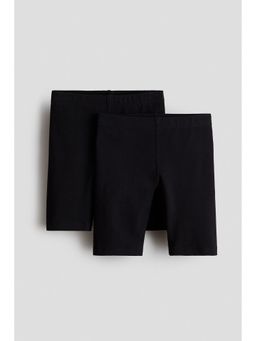 H&M - Girls Black 2-Pack Cotton Cycling Shorts