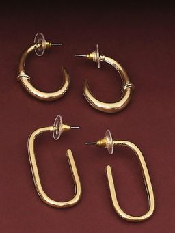OOMPH - Combo Of 2 Gold Geometric Hoop Earrings Stylish Latest