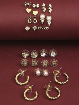 OOMPH - Combo Of 14 Gold Tone Small To Large Fashion Party-Wear Stud and Hoop Earrings