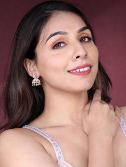 Peora - Rose Gold Plated Cubic Zirconia and Crystal Studded Jhumki Earrings