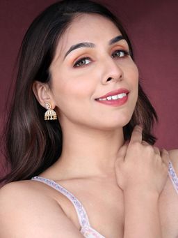 Peora - Gold Plated Cubic Zirconia and Crystal Studded Jhumki Earrings