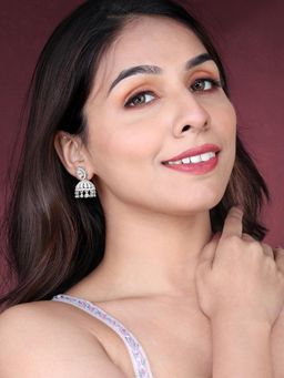Peora - Silver Plated Cubic Zirconia and Crystal Studded Jhumki Earrings