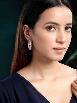 Peora - Rose Gold Plated Cubic Zirconia Half Hoop Earrings