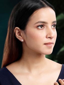 Peora - Rose Gold Plated Cubic Zirconia Floral Stud Earrings