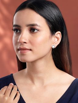 Peora - Silver Plated Cubic Zirconia and Pearl Stud Earrings