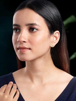 Peora - Gold Plated Cubic Zirconia Round Stud Earrings