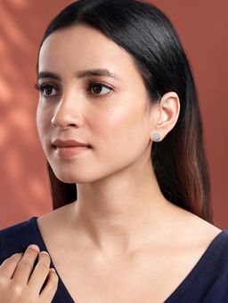 Peora - Silver Plated Cubic Zirconia Round Stud Earrings