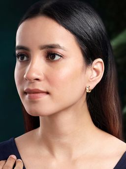Peora - Gold Plated Cubic Zirconia Studded Trendy Hoop Earrings