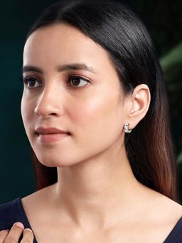 Peora - Silver Plated Cubic Zirconia Studded Trendy Hoop Earrings