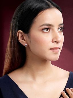 Peora - Gold Plated Cubic Zirconia and Purple Crystal Studded Stud Earrings