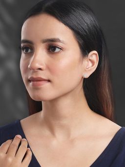 Peora - Silver Plated Cubic Zirconia Studded Heart Shape Stud Earrings