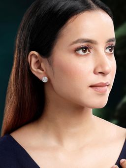 Peora - Silver Plated Cubic Zirconia Studded Stud Earrings