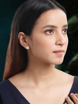 Peora - Gold Plated Cubic Zirconia Studded Heart Shape Stud Earrings