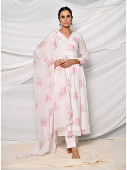 Seher Jaipur - White Anam Kurta with Pant and Dupatta (Set of 3)