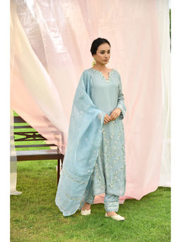 Seher Jaipur - Blue Eva Kurta with Pant and Dupatta (Set of 3)