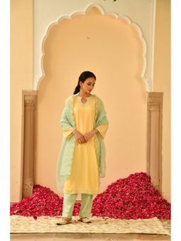 Seher Jaipur - Yellow Diya Kurta with Pant and Dupatta (Set of 3)