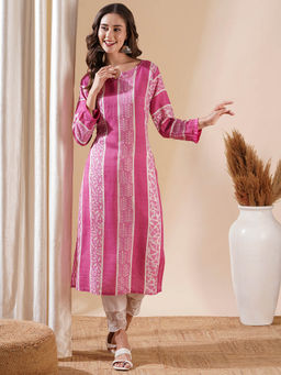 FASHOR - Stripes Printed Resham Embellished Kurta
