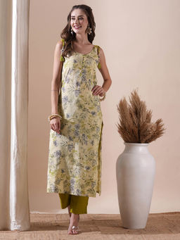 FASHOR - Floral Printed Sea Shell and Tasselled Dori Tie-up Shoulder Strap Kurta