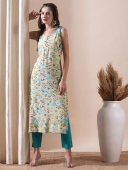 FASHOR - Floral Printed Tasselled Dori Tie-up Shoulder Strap Kurta
