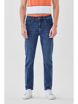 Snitch - Navy Blue Washed Slim Fit Casual Luxe Jeans for Men