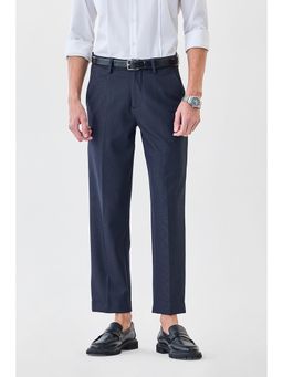 Snitch - Navy Blue Self-Design Regular Formal Pant for Men