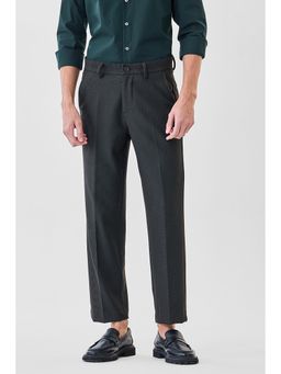 Snitch - Dark Grey Self-Design Regular Formal Trouser for Men