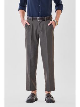 Snitch - Brown Self-Design Regular Formal Trouser for Men