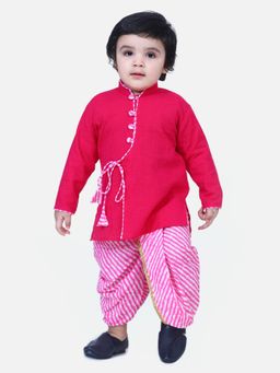 BownBee - Front Open Cotton Full Sleeve Kurta with Dhoti- Pink (Set of 2)