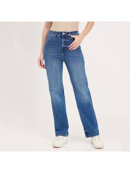 Madame - Mid Blue Cotton Straight Fit Jeans