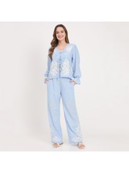 Madame - Blue Embroidered Frill Co-Ord Set