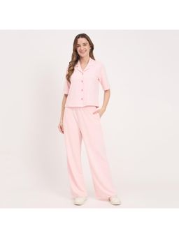 Madame - Pink Rayon Embroidered Collar Neck Co-Ord Set