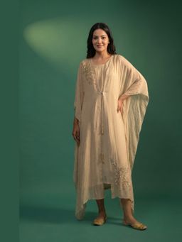 Doree By Rinkie - Women Georgette Embellished Beige Dress