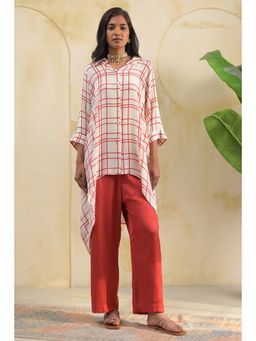 Doree By Rinkie - Women Crepe Red Checks Top with Pant