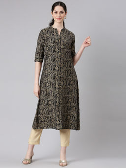 NEERU'S - Black Straight Casual Tribal Straight Kurta