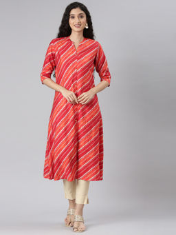 NEERU'S - Orange Straight Casual Striped Straight Kurta