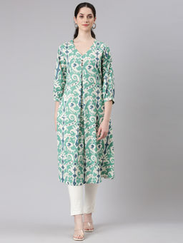 NEERU'S - Green Curved Casual Tribal Straight Kurta