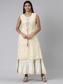 NEERU'S - Cream Straight Printed Viscose Rayon Kurta