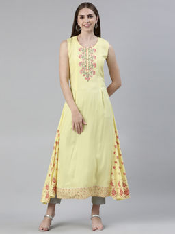 NEERU'S - Yellow Curved Regular Viscose Rayon Kurta