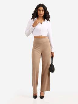Blissclub - Women Beige Werk It Wide Legged Pant