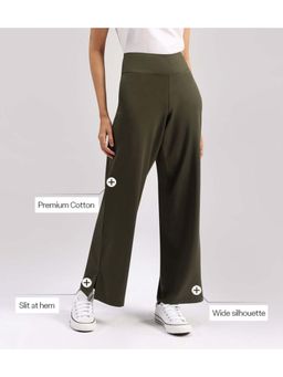 Blissclub - Women Green Am Pm Cotton Wide Legged Pant