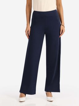 Blissclub - Women Navy Blue Am Pm Cotton Wide Legged Pant
