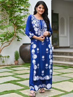 Lavanya The Label - Blue Modal Embroidery Kurta (Set of 2)
