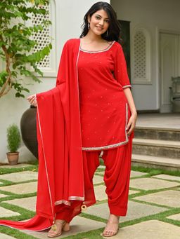 Lavanya The Label - Red Patiyala Suit (Set of 3)