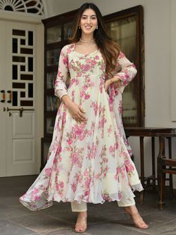 Lavanya The Label - Off White Printed Anarkali (Set of 3)