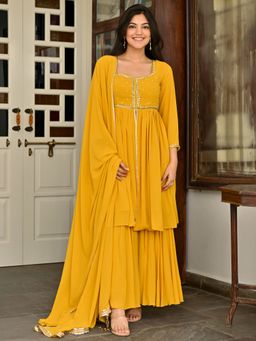 Lavanya The Label - Yellow Handwork Sharara (Set of 3)